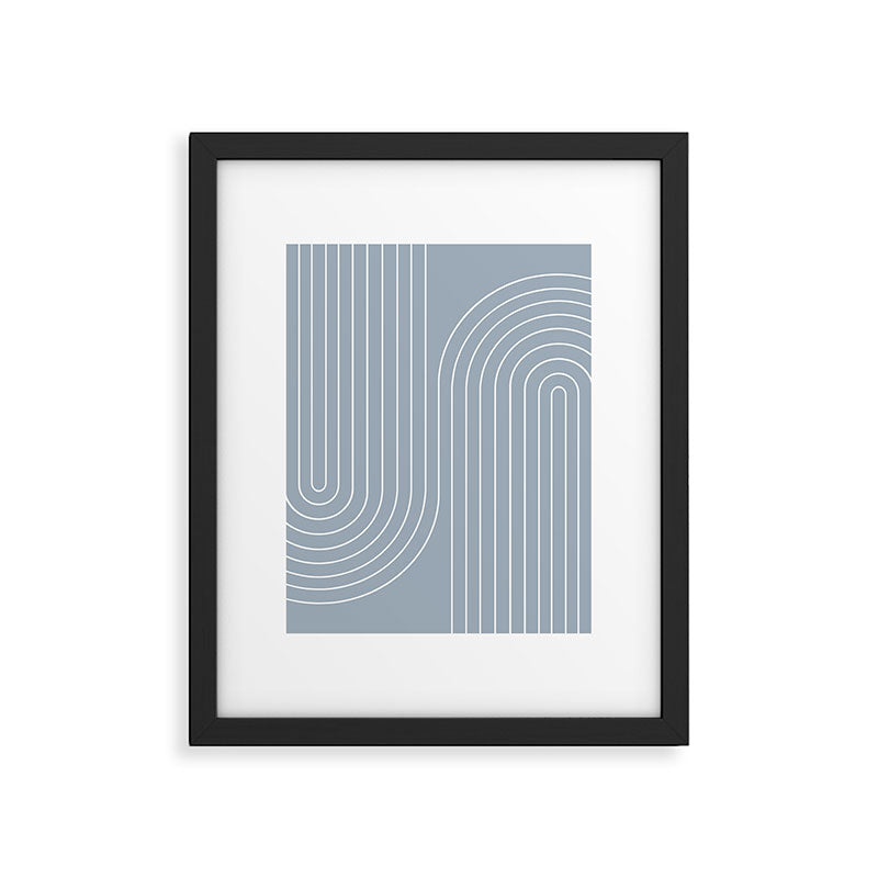 Minimal Line Curvature LXXVII Natural Blue Mid Century Modern Arch Abstract Framed Art Print Gallery Image 5