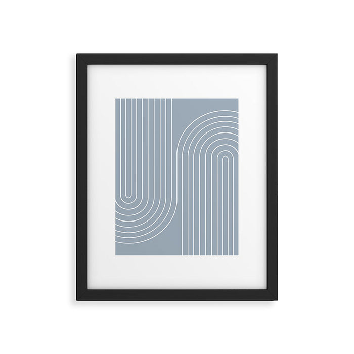 Minimal Line Curvature LXXVII Natural Blue Mid Century Modern Arch Abstract Framed Art Print Gallery Image 1