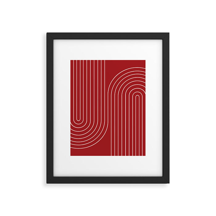 Minimal Line Curvature LXXX Ruby Red Mid Century Modern Arch Abstract Framed Art Print Gallery Image 1