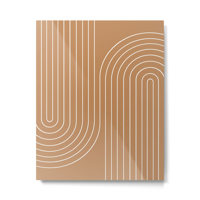 Minimal Line Curvature LXXXI Peach Orange Mid Century Modern Arch Abstract Metal Print Gallery Image 1