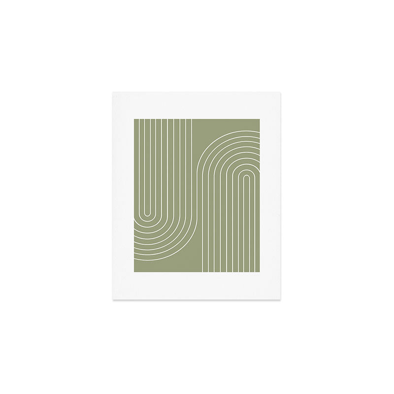 Minimal Line Curvature LXXXII Earthy Sage Green Mid Century Modern Arch Abstract Art Print Gallery Image 1