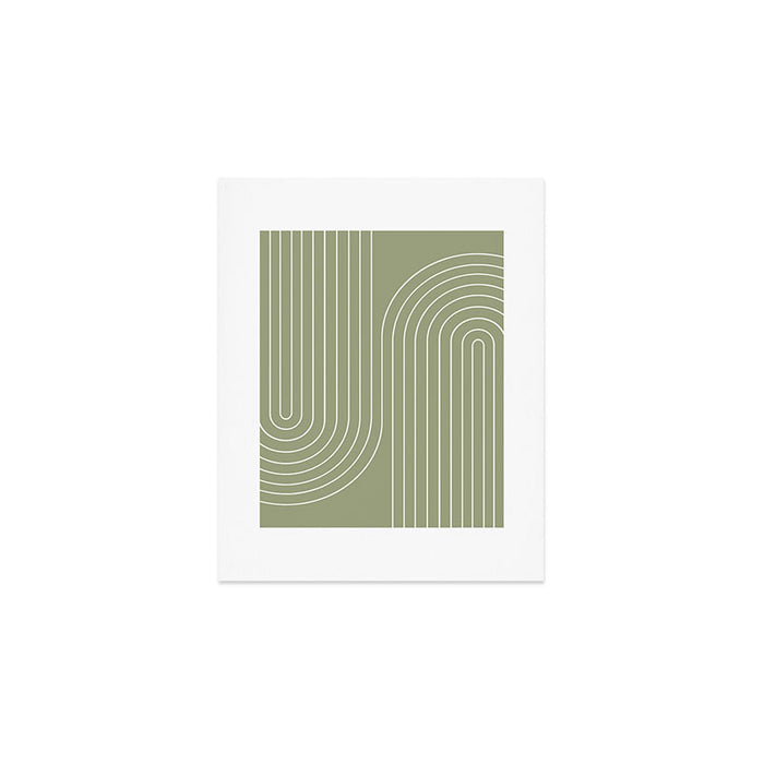 Minimal Line Curvature LXXXII Earthy Sage Green Mid Century Modern Arch Abstract Art Print Gallery Image 1