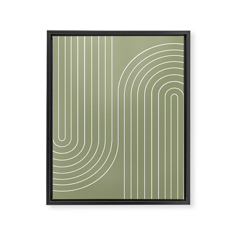 Minimal Line Curvature LXXXII Earthy Sage Green Mid Century Modern Arch Abstract Framed Canvas Print Gallery Image 6