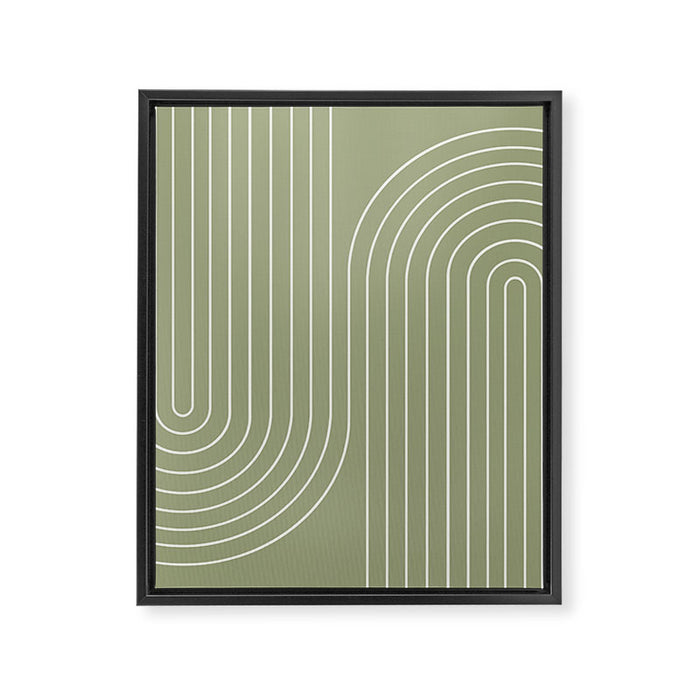 Minimal Line Curvature LXXXII Earthy Sage Green Mid Century Modern Arch Abstract Framed Canvas Print Gallery Image 1