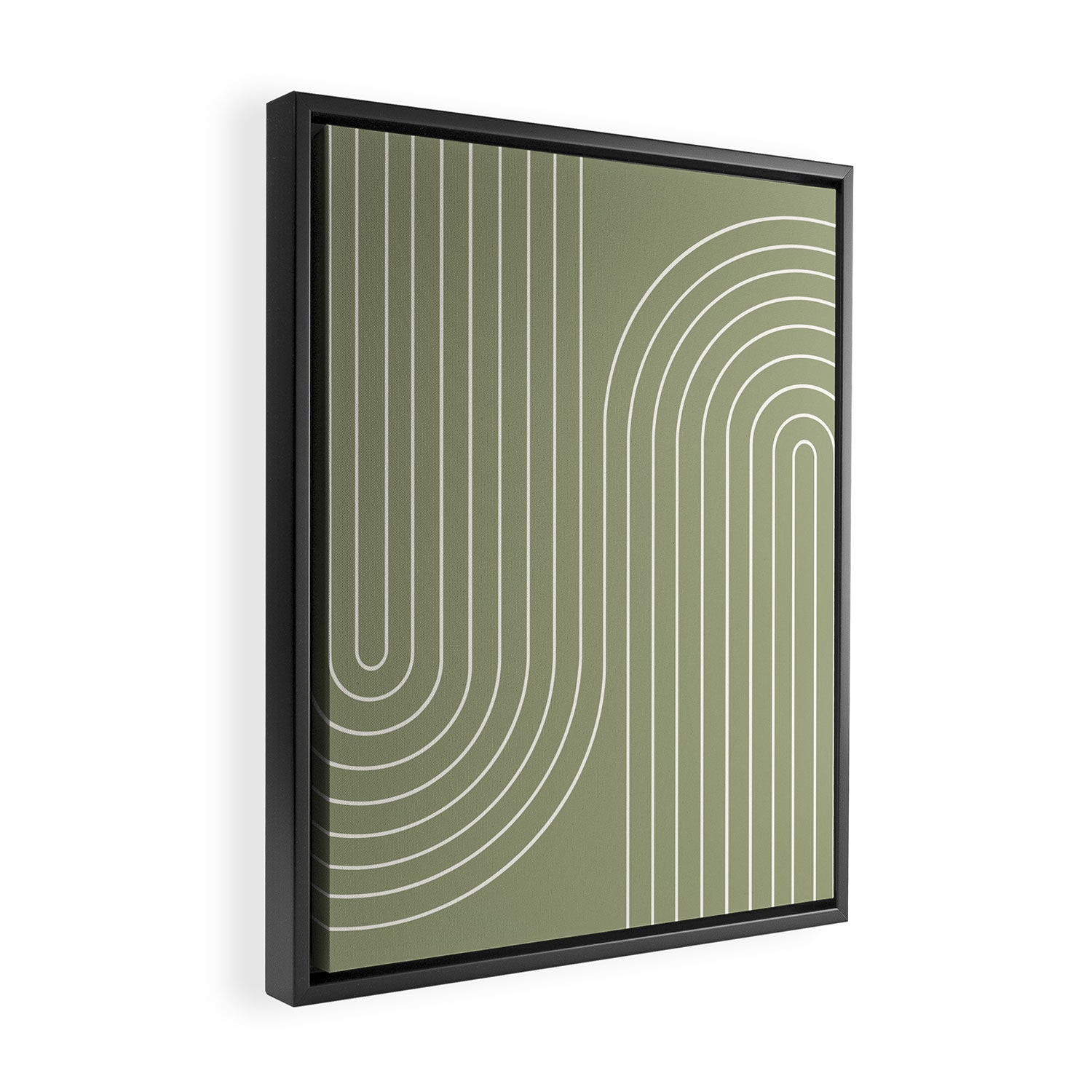 Minimal Line Curvature LXXXII Earthy Sage Green Mid Century Modern Arch Abstract Framed Canvas Print Gallery Image 2