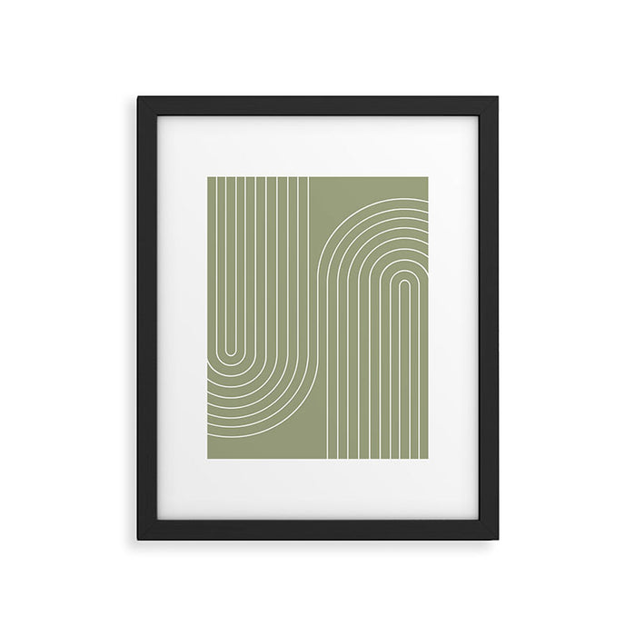 Minimal Line Curvature LXXXII Earthy Sage Green Mid Century Modern Arch Abstract Framed Art Print Gallery Image 1