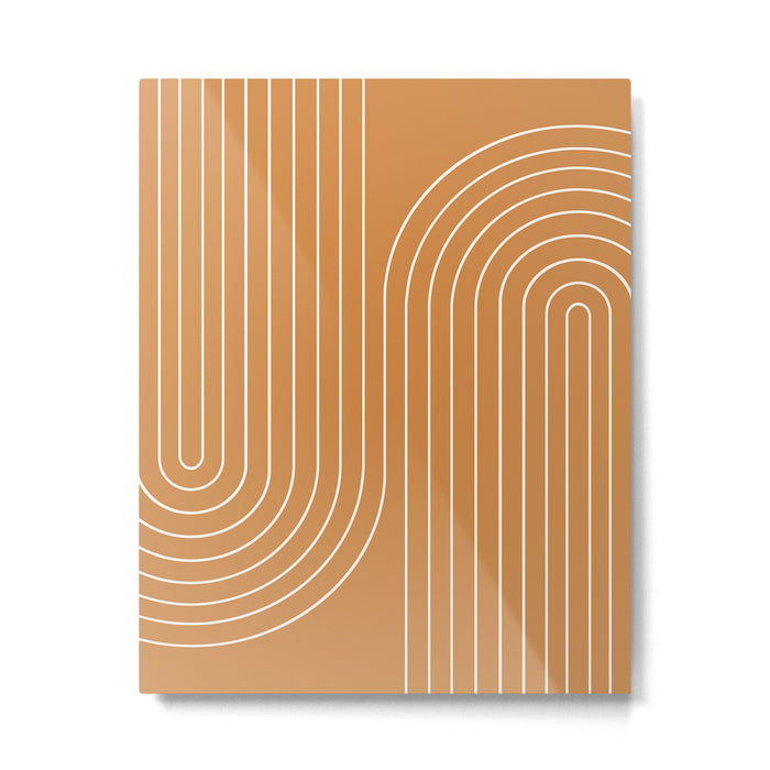 Minimal Line Curvature LXXXIII 70s Orange Mid Century Modern Arch Abstract Metal Print Gallery Image 1