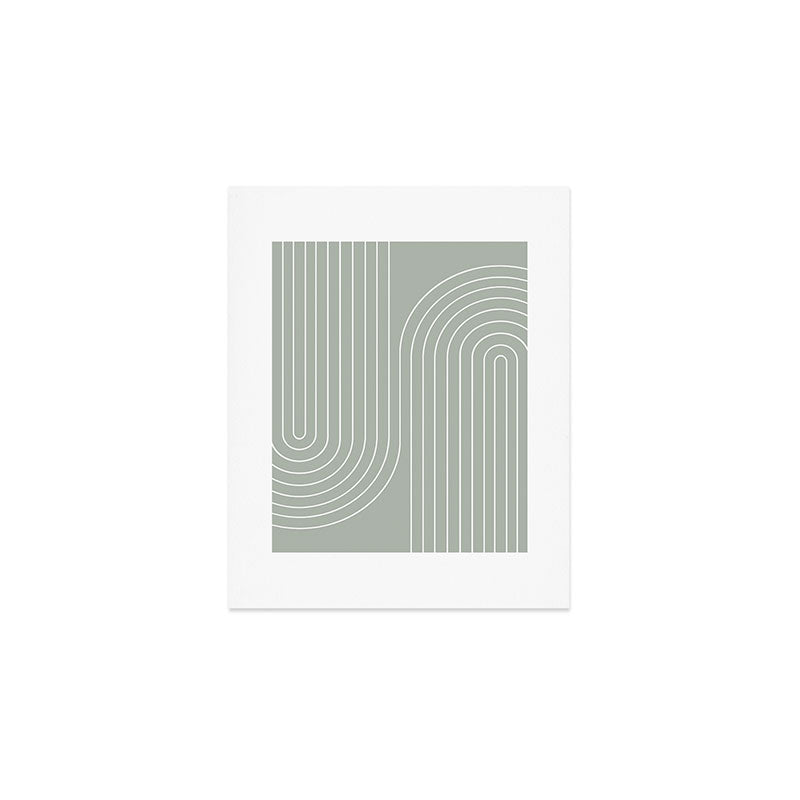 Minimal Line Curvature LXXXIX Pastel Sage Green Mid Century Modern Arch Abstract Art Print Gallery Image 1