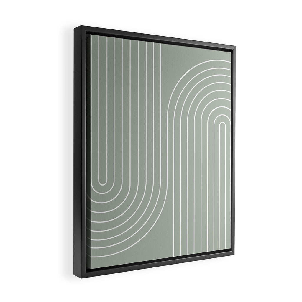 Minimal Line Curvature LXXXIX Pastel Sage Green Mid Century Modern Arch Abstract Framed Canvas Print Gallery Image 2