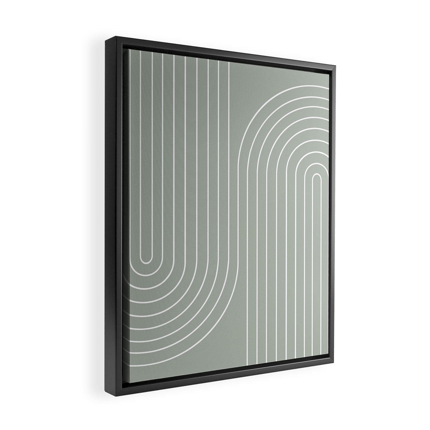 Minimal Line Curvature LXXXIX Pastel Sage Green Mid Century Modern Arch Abstract Framed Canvas Print Gallery Image 2