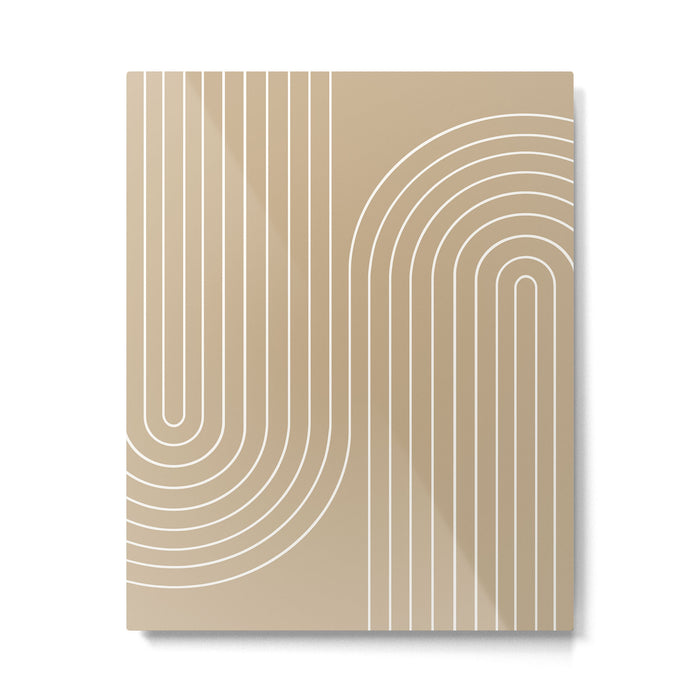 Minimal Line Curvature LXXXV Neutral Tan Mid Century Modern Arch Abstract Metal Print Gallery Image 1