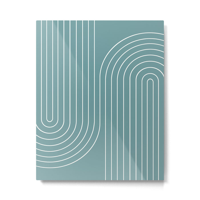 Minimal Line Curvature LXXXVI Beachy Teal Mid Century Modern Arch Abstract Metal Print Gallery Image 1