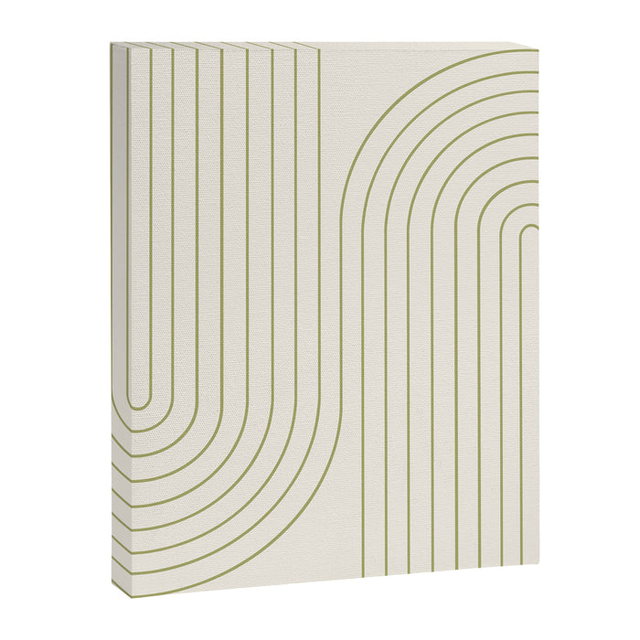 Minimal Line Curvature LXXXVII Creme & Green Mid Century Modern Arch Abstract Canvas Print Gallery Image 1