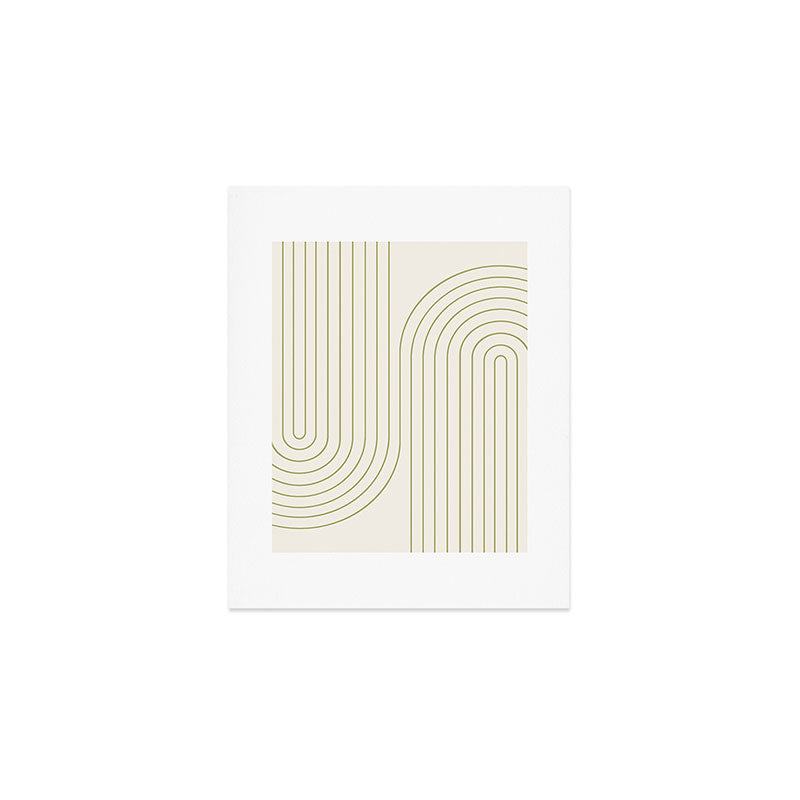Minimal Line Curvature LXXXVII Creme & Green Mid Century Modern Arch Abstract Art Print Gallery Image 1