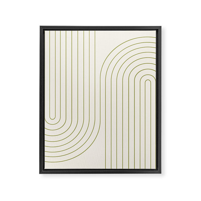 Minimal Line Curvature LXXXVII Creme & Green Mid Century Modern Arch Abstract Framed Canvas Print Gallery Image 6