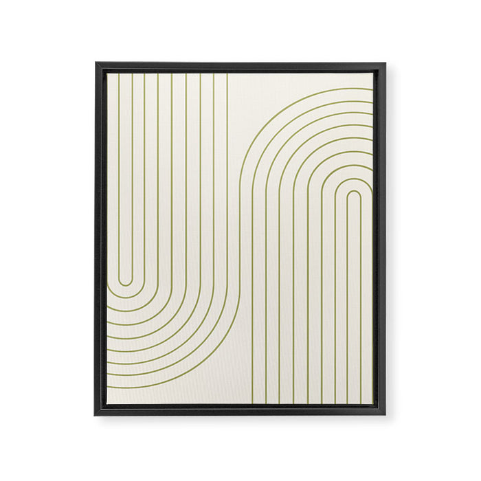 Minimal Line Curvature LXXXVII Creme & Green Mid Century Modern Arch Abstract Framed Canvas Print Gallery Image 1