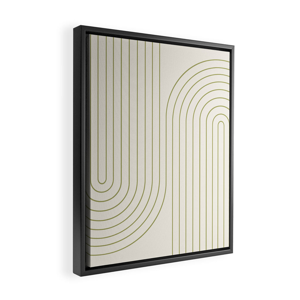 Minimal Line Curvature LXXXVII Creme & Green Mid Century Modern Arch Abstract Framed Canvas Print Gallery Image 2