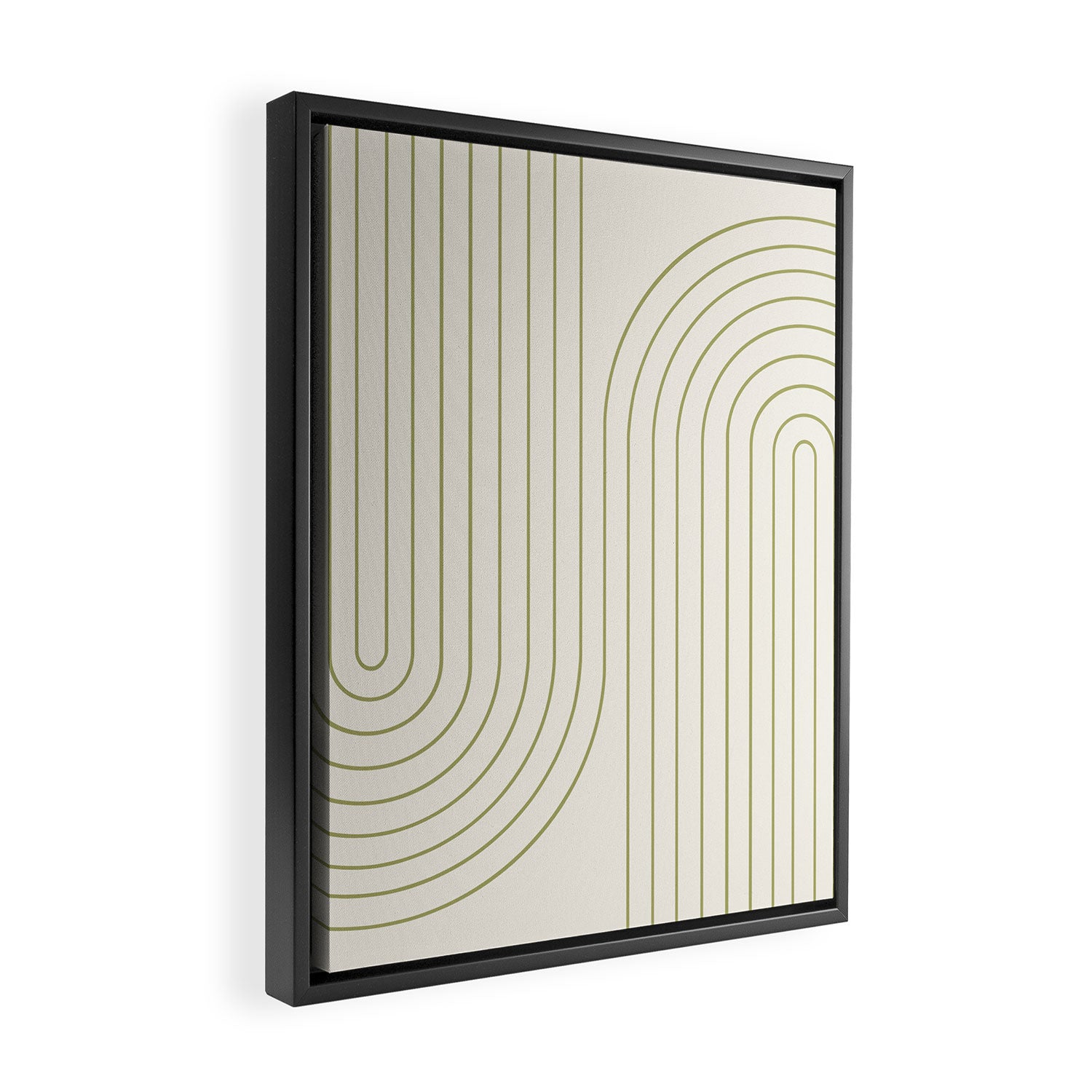 Minimal Line Curvature LXXXVII Creme & Green Mid Century Modern Arch Abstract Framed Canvas Print Gallery Image 2