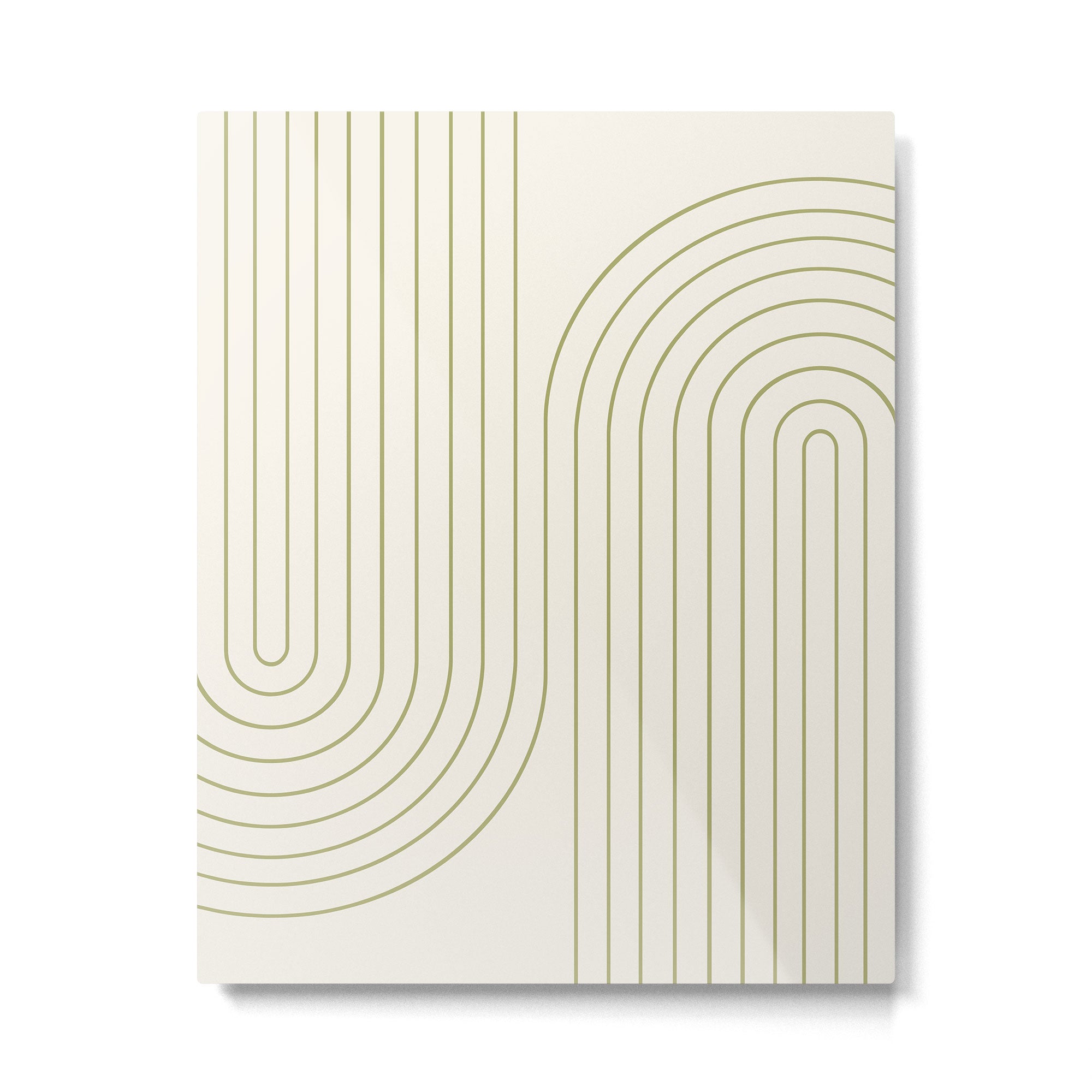 Minimal Line Curvature LXXXVII Creme & Green Mid Century Modern Arch Abstract Metal Print Gallery Image 4