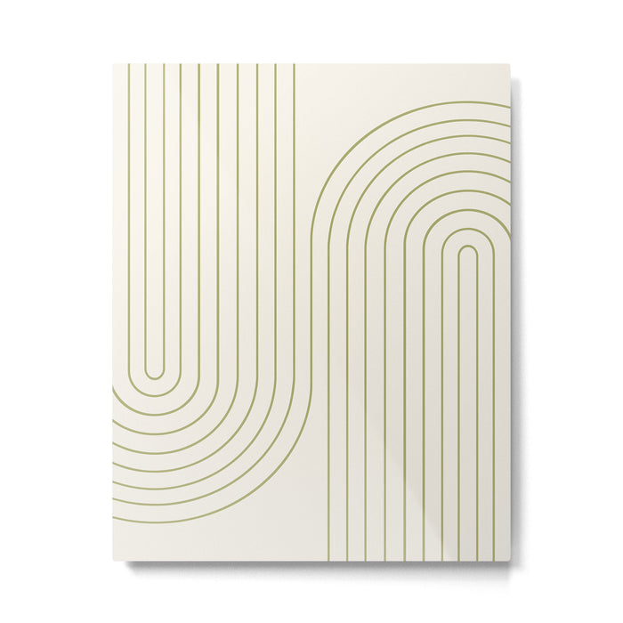 Minimal Line Curvature LXXXVII Creme & Green Mid Century Modern Arch Abstract Metal Print Gallery Image 1