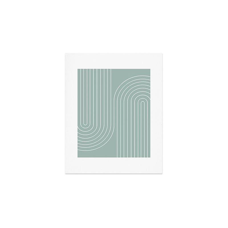 Minimal Line Curvature VII Sage Green Mid Century Modern Arch Abstract Art Print Gallery Image 1