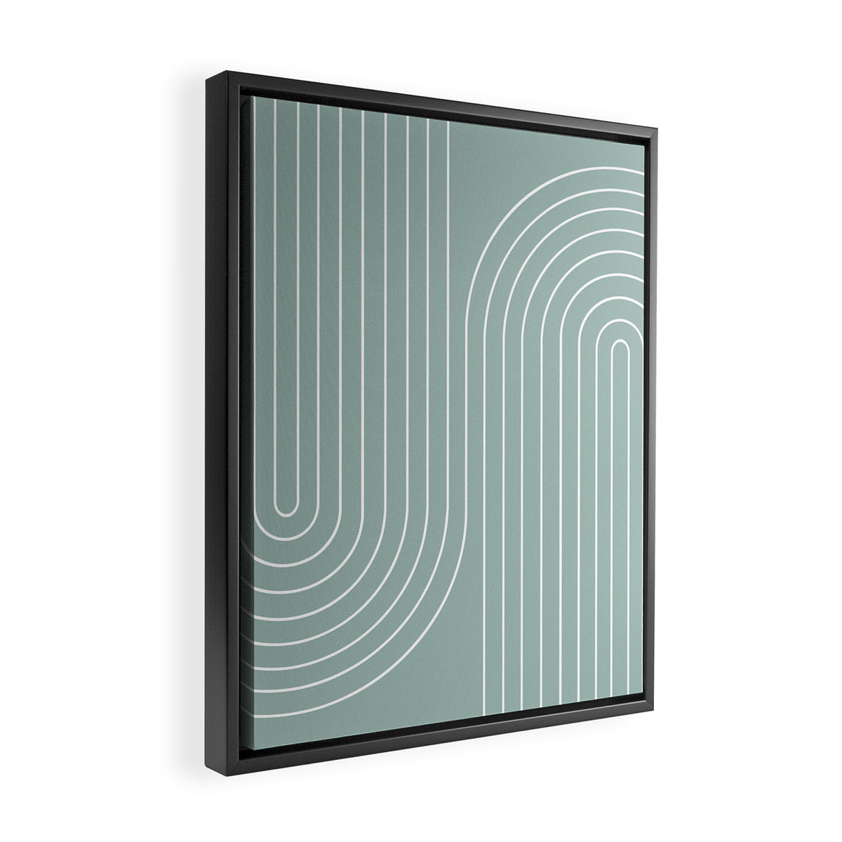 Minimal Line Curvature VII Sage Green Mid Century Modern Arch Abstract Framed Canvas Print Gallery Image 2