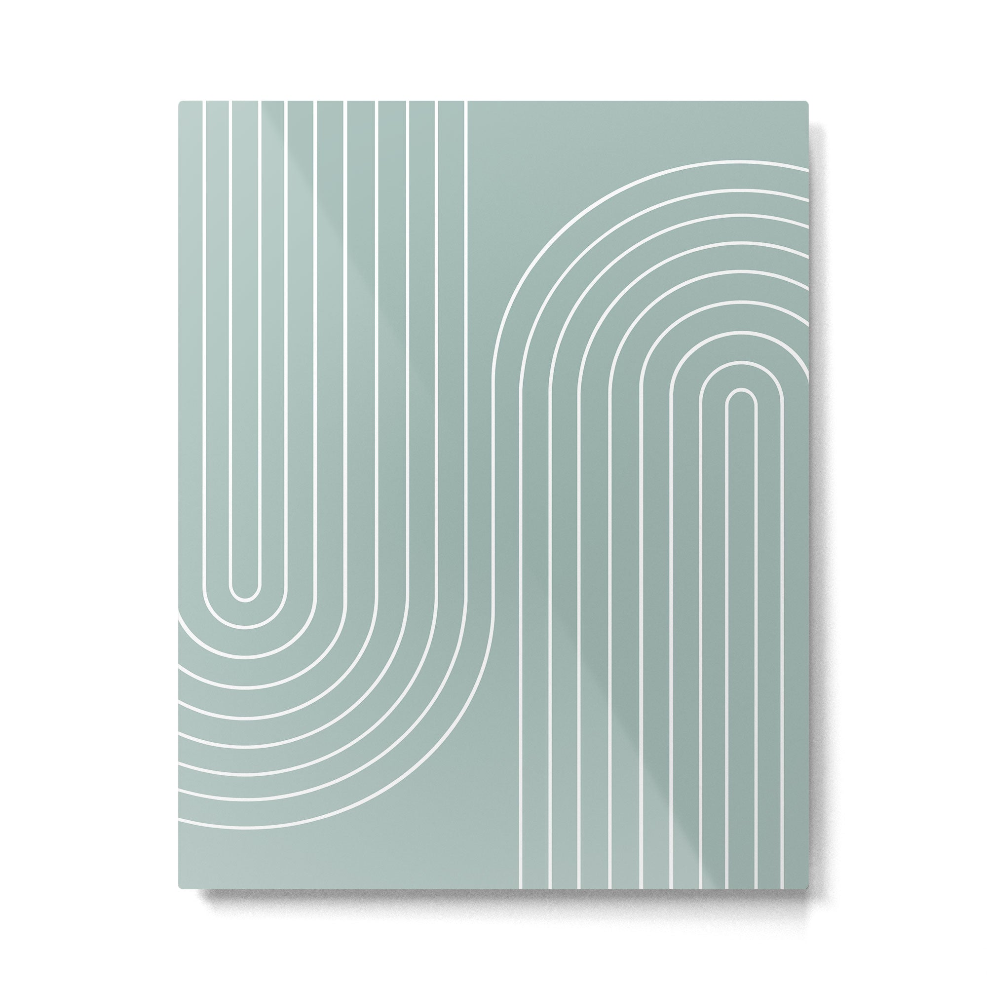 Minimal Line Curvature VII Sage Green Mid Century Modern Arch Abstract Metal Print Gallery Image 4