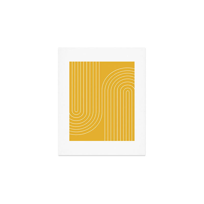Minimal Line Curvature VIII Golden Yellow Mid Century Modern Arch Abstract Art Print Gallery Image 1