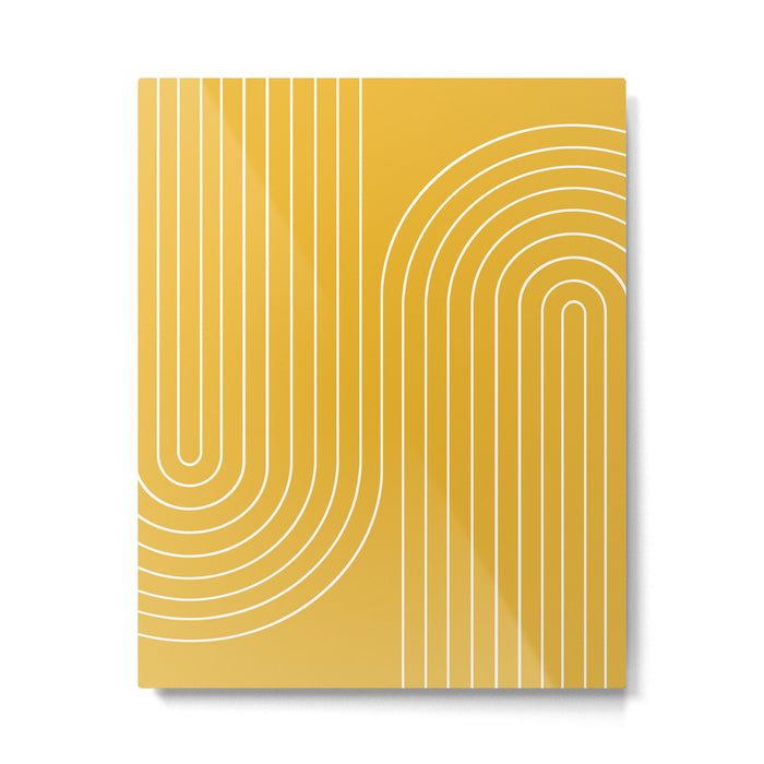 Minimal Line Curvature VIII Golden Yellow Mid Century Modern Arch Abstract Metal Print Gallery Image 1