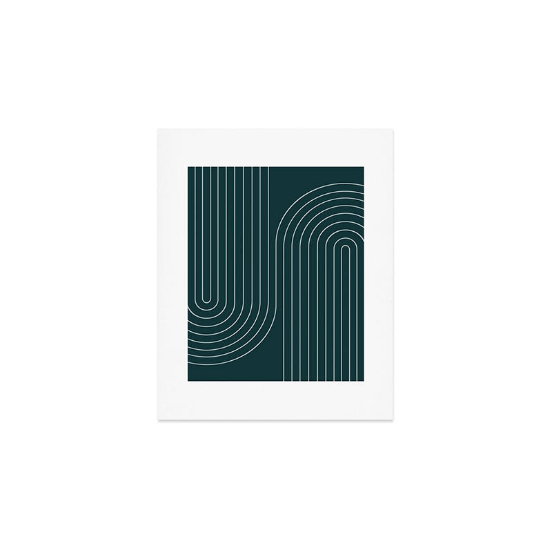 Minimal Line Curvature XCII Dark Teal Green Mid Century Modern Arch Abstract Art Print Gallery Image 1