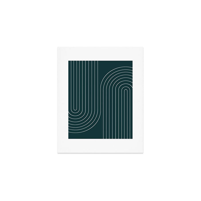 Minimal Line Curvature XCII Dark Teal Green Mid Century Modern Arch Abstract Art Print Gallery Image 1