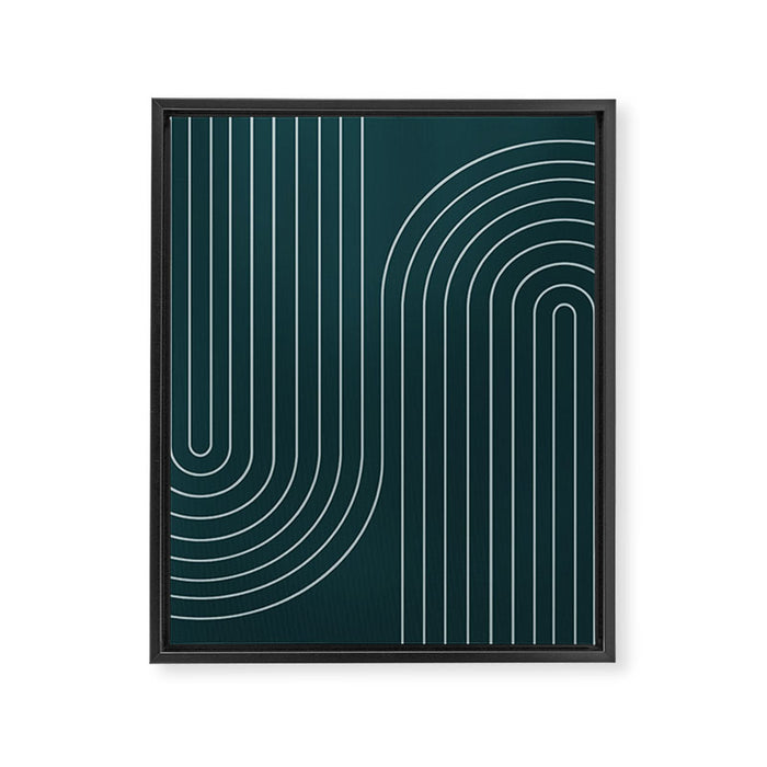 Minimal Line Curvature XCII Dark Teal Green Mid Century Modern Arch Abstract Framed Canvas Print Gallery Image 1