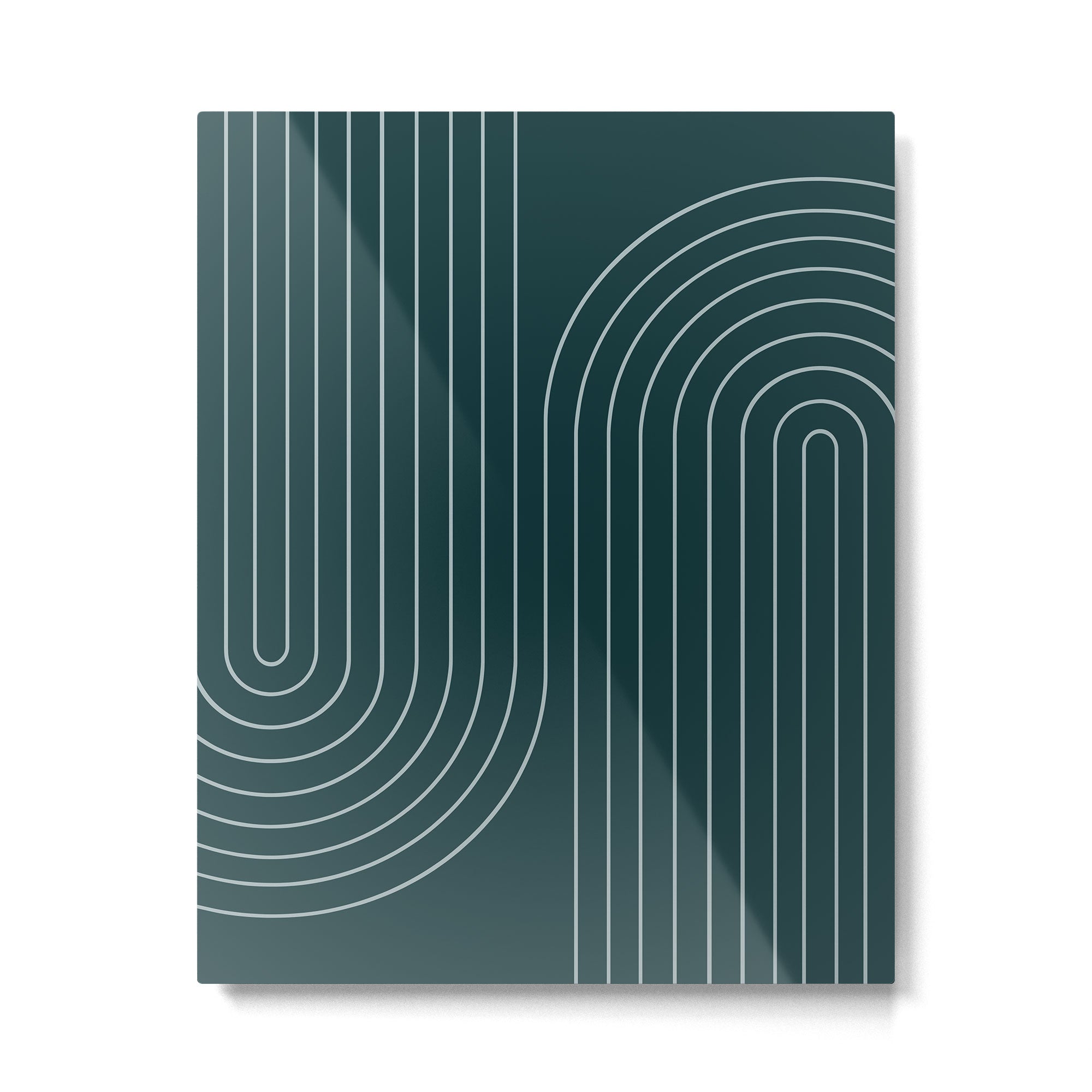 Minimal Line Curvature XCII Dark Teal Green Mid Century Modern Arch Abstract Metal Print Gallery Image 4