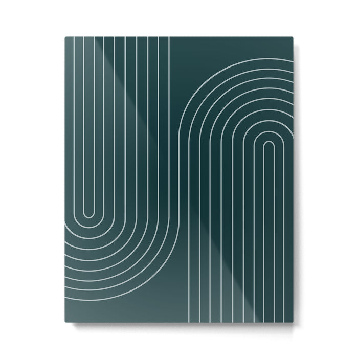 Minimal Line Curvature XCII Dark Teal Green Mid Century Modern Arch Abstract Metal Print Gallery Image 1