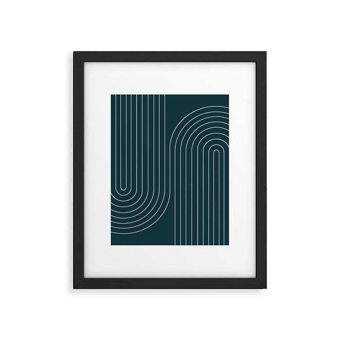Minimal Line Curvature XCII Dark Teal Green Mid Century Modern Arch Abstract Framed Art Print Gallery Image 1