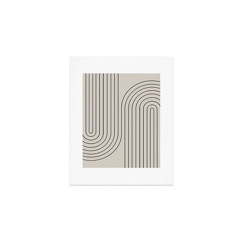 Minimal Line Curvature XCVI Vintage Creme & Black Mid Century Modern Arch Abstract Art Print Gallery Image 1