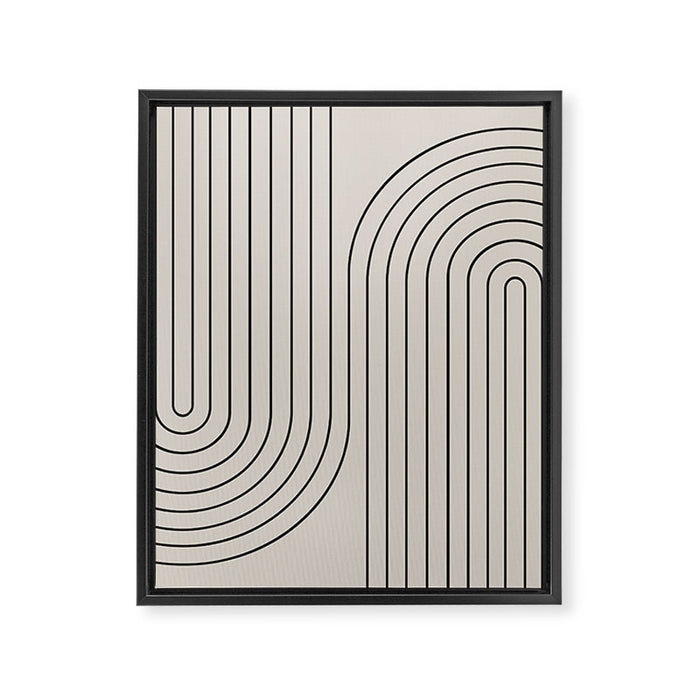 Minimal Line Curvature XCVI Vintage Creme & Black Mid Century Modern Arch Abstract Framed Canvas Print Gallery Image 1