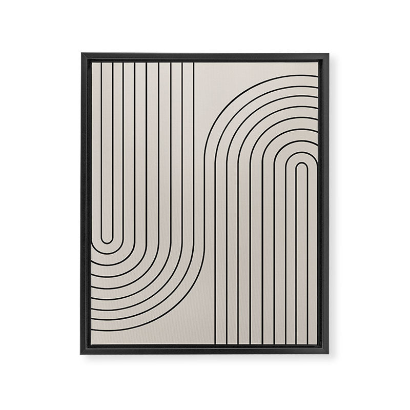 Minimal Line Curvature XCVI Vintage Creme & Black Mid Century Modern Arch Abstract Framed Canvas Print Gallery Image 6