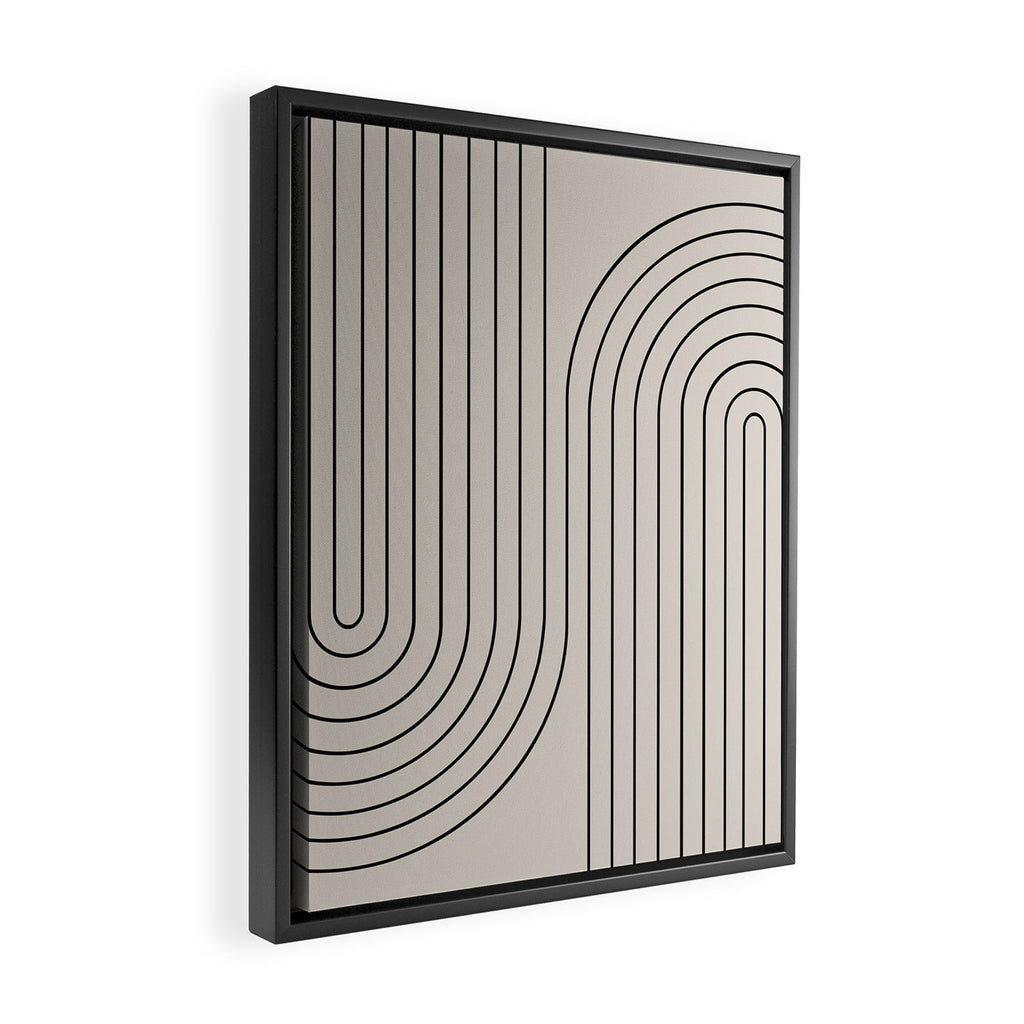 Minimal Line Curvature XCVI Vintage Creme & Black Mid Century Modern Arch Abstract Framed Canvas Print Gallery Image 2