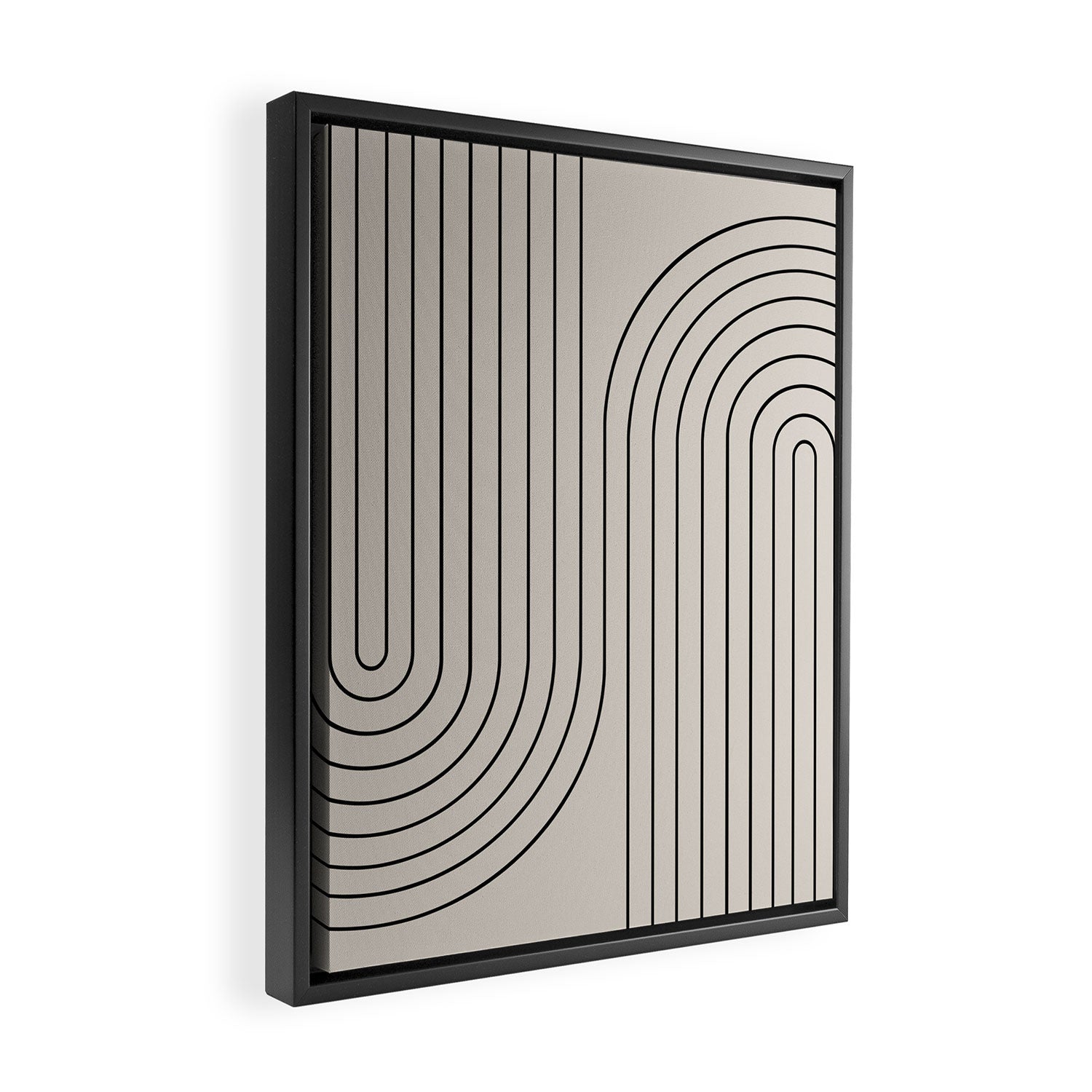 Minimal Line Curvature XCVI Vintage Creme & Black Mid Century Modern Arch Abstract Framed Canvas Print Gallery Image 2