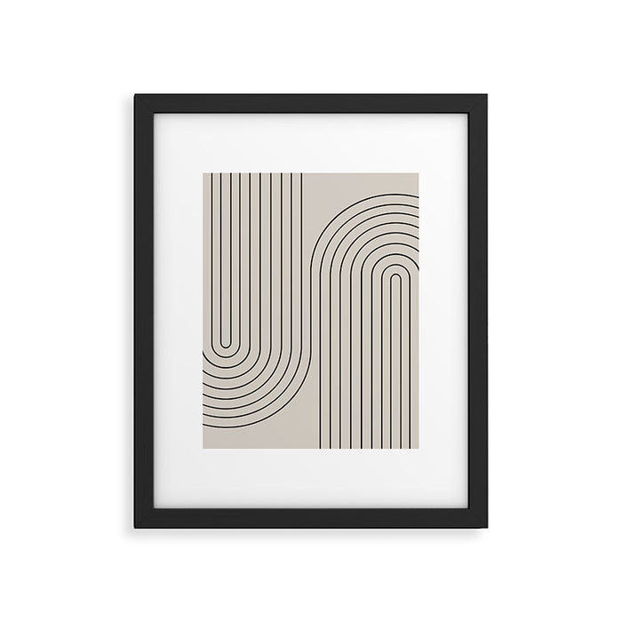 Minimal Line Curvature XCVI Vintage Creme & Black Mid Century Modern Arch Abstract Framed Art Print Gallery Image 1