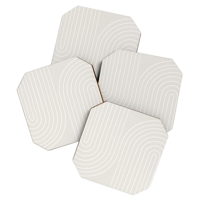 Minimal Line Curvature XI Natural Off White Mid Century Modern Arch Abstract Coaster Gallery Image 1