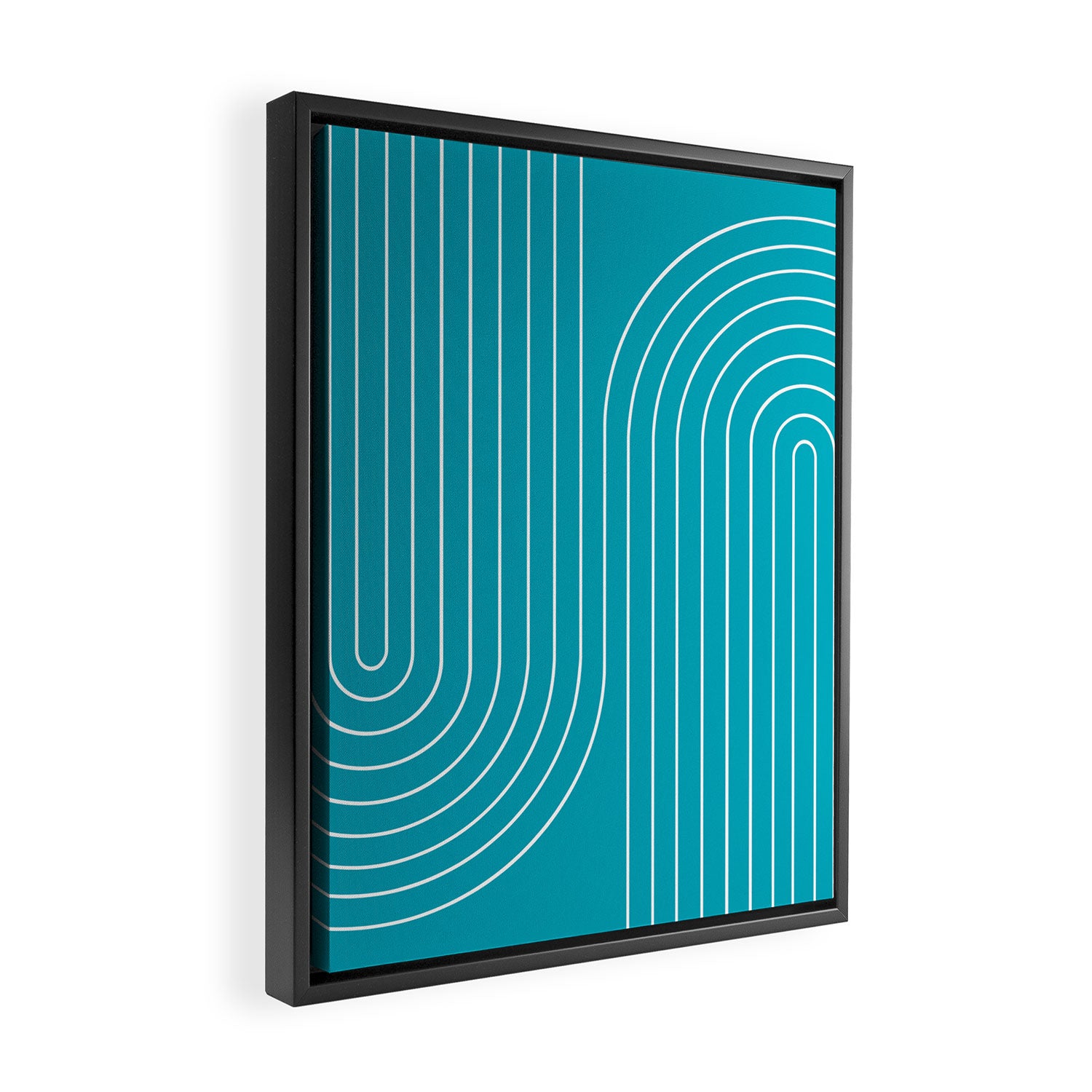 Minimal Line Curvature XV Bright Aqua Mid Century Modern Arch Abstract Framed Canvas Print Gallery Image 2