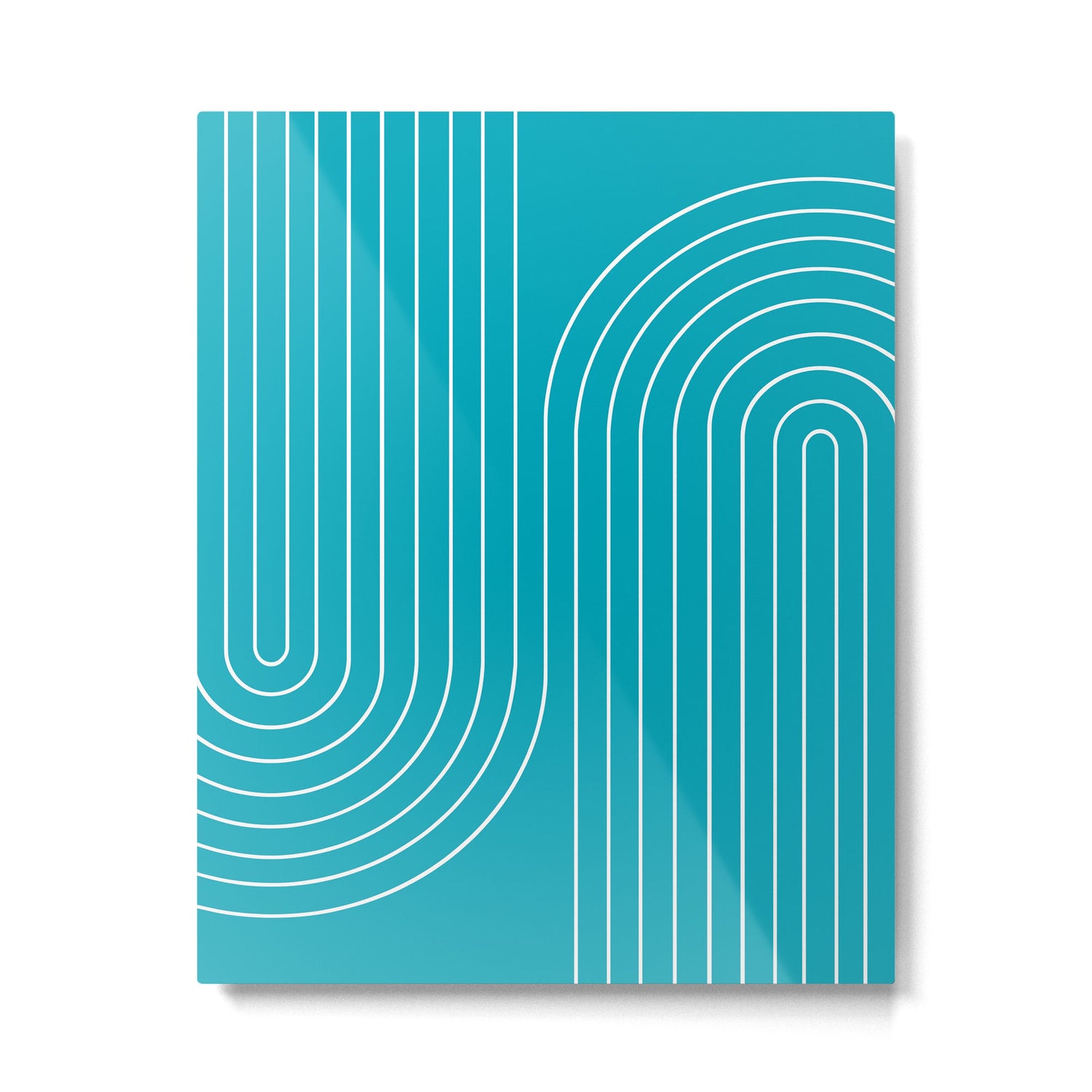 Minimal Line Curvature XV Bright Aqua Mid Century Modern Arch Abstract Metal Print Gallery Image 4