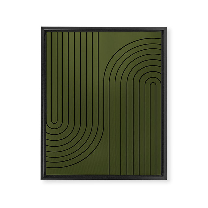 Minimal Line Curvature XVIII Dark Green Mid Century Modern Arch Abstract Framed Canvas Print Gallery Image 6