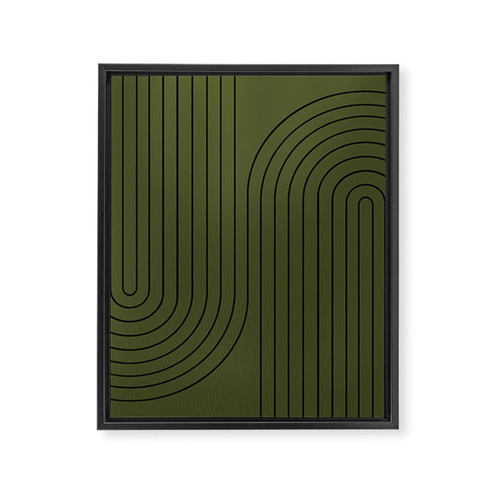 Minimal Line Curvature XVIII Dark Green Mid Century Modern Arch Abstract Framed Canvas Print Gallery Image 1