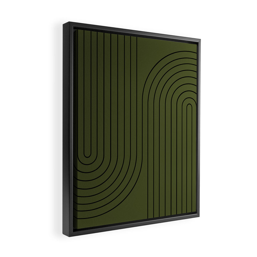 Minimal Line Curvature XVIII Dark Green Mid Century Modern Arch Abstract Framed Canvas Print Gallery Image 2
