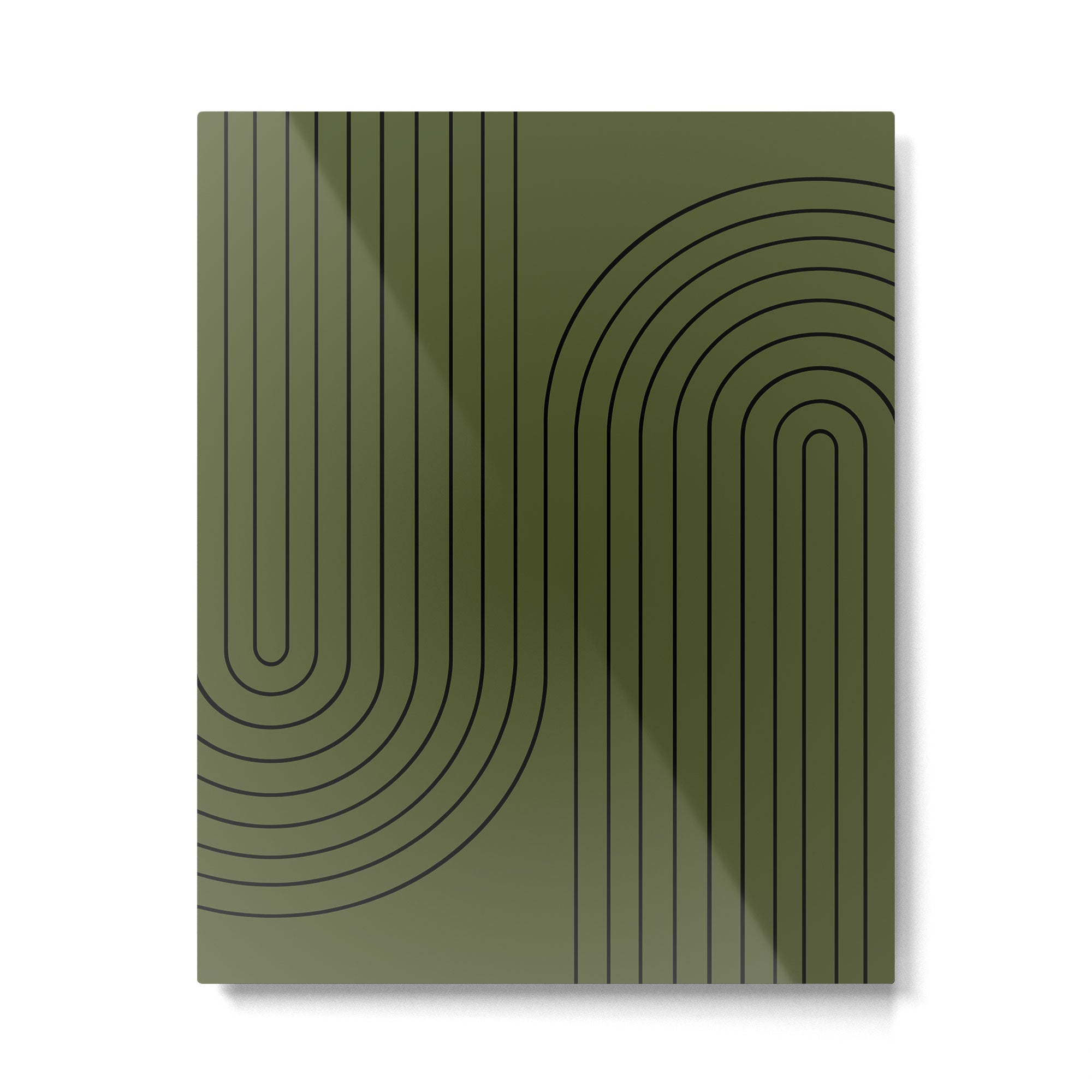Minimal Line Curvature XVIII Dark Green Mid Century Modern Arch Abstract Metal Print Gallery Image 4