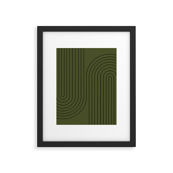 Minimal Line Curvature XVIII Dark Green Mid Century Modern Arch Abstract Framed Art Print Gallery Image 1
