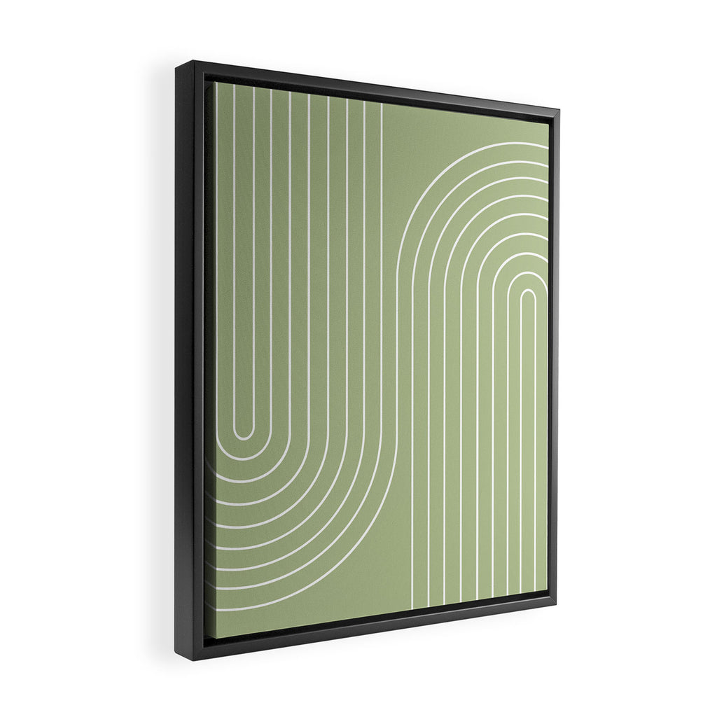 Minimal Line Curvature XXII Pastel Green Mid Century Modern Arch Abstract Framed Canvas Print Gallery Image 2